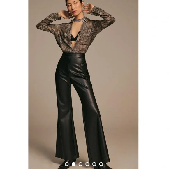 Anthropologie Hutch Faux Leather Pants New Black Flare Size 8 Medium Anthro NWT - Picture 4 of 10